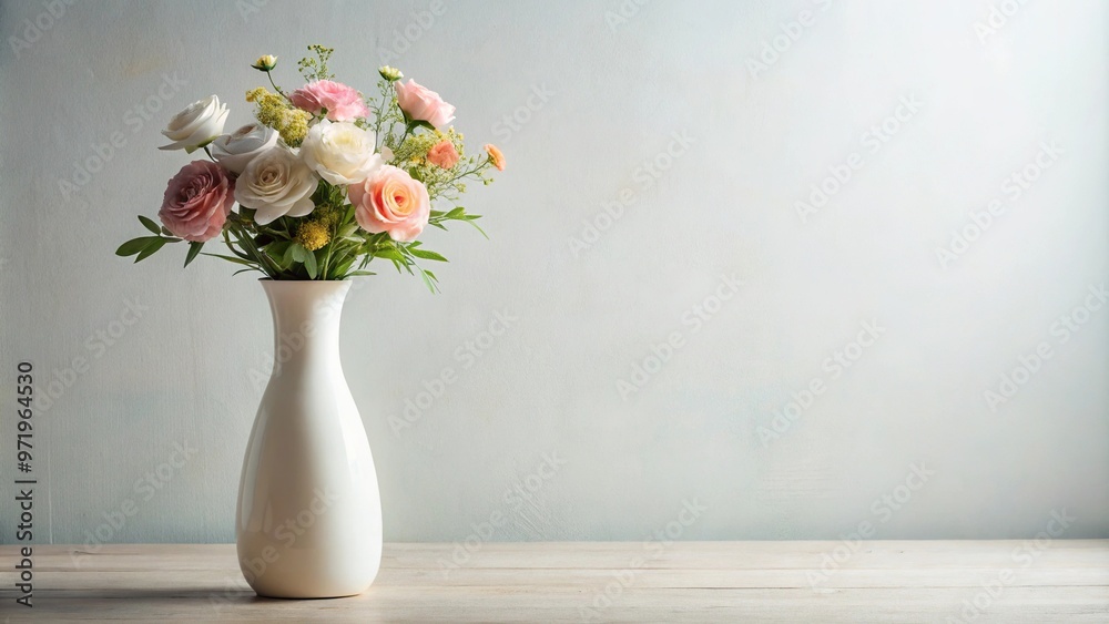 white vase with flowers next to the wall tilted angle white vase with flowers next to the wall tilted angle