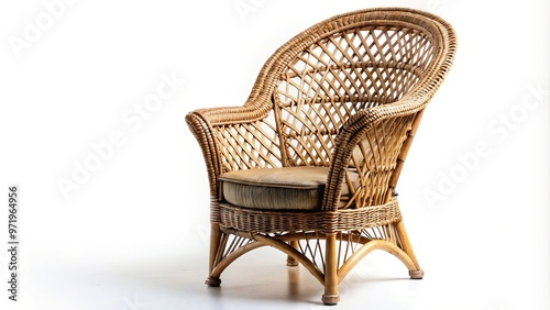 Wicker vintage style chair isolated on white background, low angle view