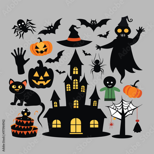 Free Vector halloween silhouette collection white background generative ai