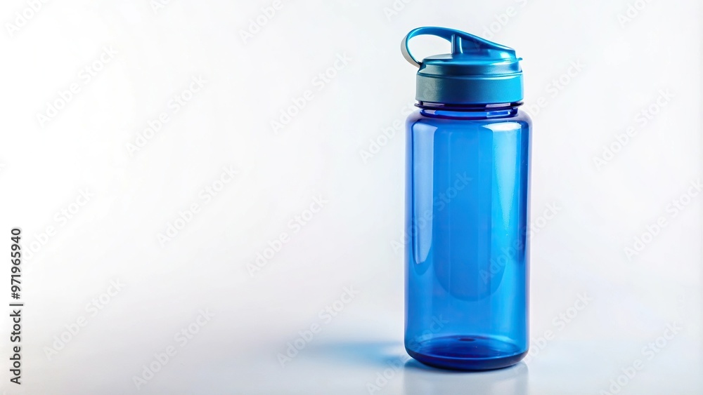 Wide-angle blue reusable water bottle with secure lid on white background for eco-friendly hydration Wide-angle blue reusable water bottle with secure lid on white background for eco-friendly hydration