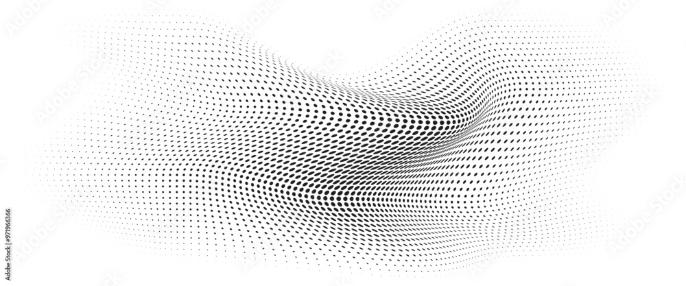 Flowing Wave Dot Halftone Pattern: Curve Gradient Shape on Transparent Background. Suitable for AI, Tech, Network, Digital, Science, and Technology Themes. Flowing Wave Dot Halftone Pattern: Curve Gradient Shape on Transparent Background. Suitable for AI, Tech, Network, Digital, Science, and Technology Themes.