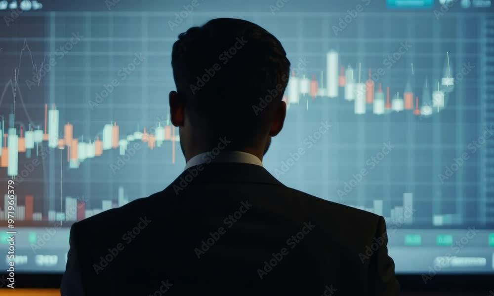 Businessman analyzing stock market data on screen