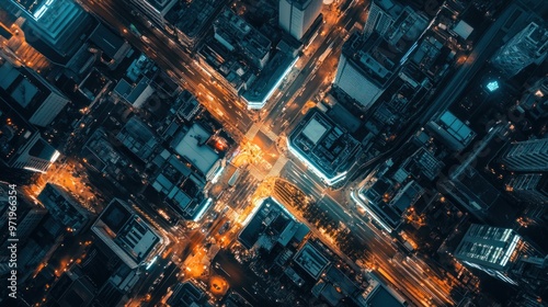 Aerial View of Cityscape at Night