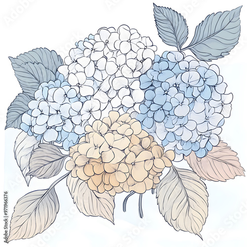 2D illustrator doodle-style floral and leaf graphics on a white background or wallpaper