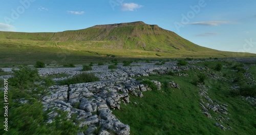 Ingleborough and limestone pavement in Yorkshire Dales photo