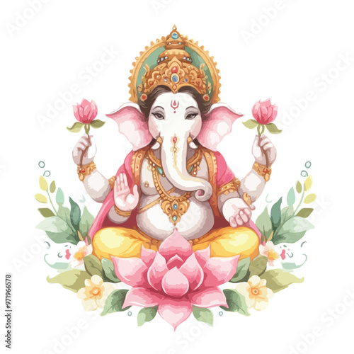 lord Ganesh watercolor. God with elephant head. vector Illustration