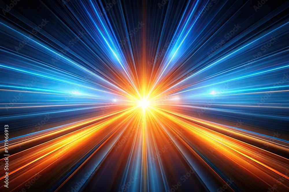 Obraz premium Wide-angle mesmerizing blue orange light streams on black background