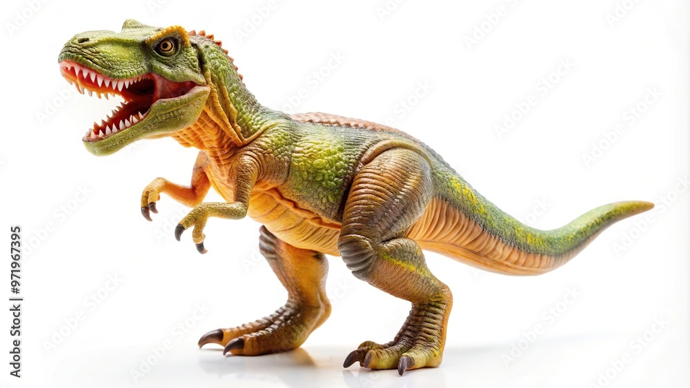 Obraz premium Wide-Angle Plastic Tyrannosaurus Rex Toy isolated on white background