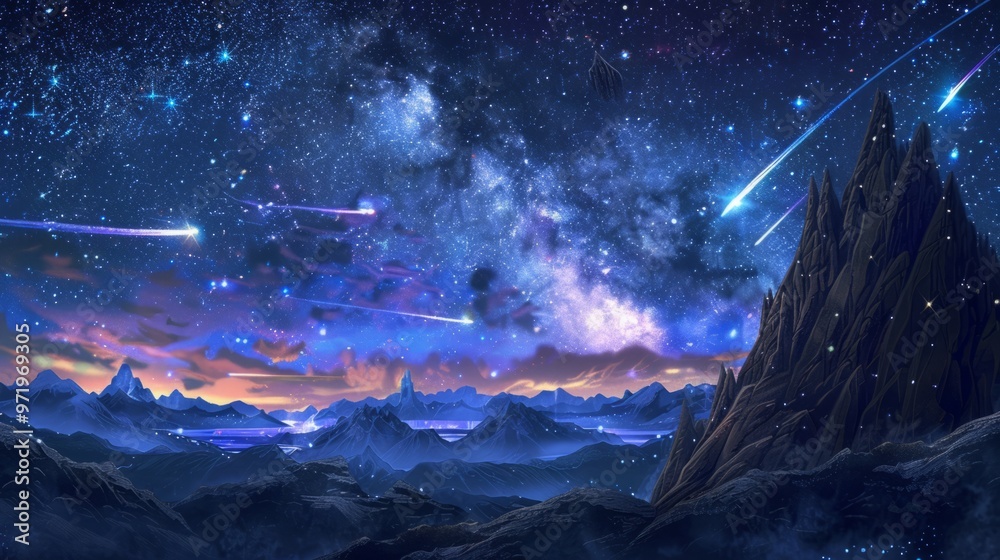 Obraz premium Awesome meteor shower in the night sky