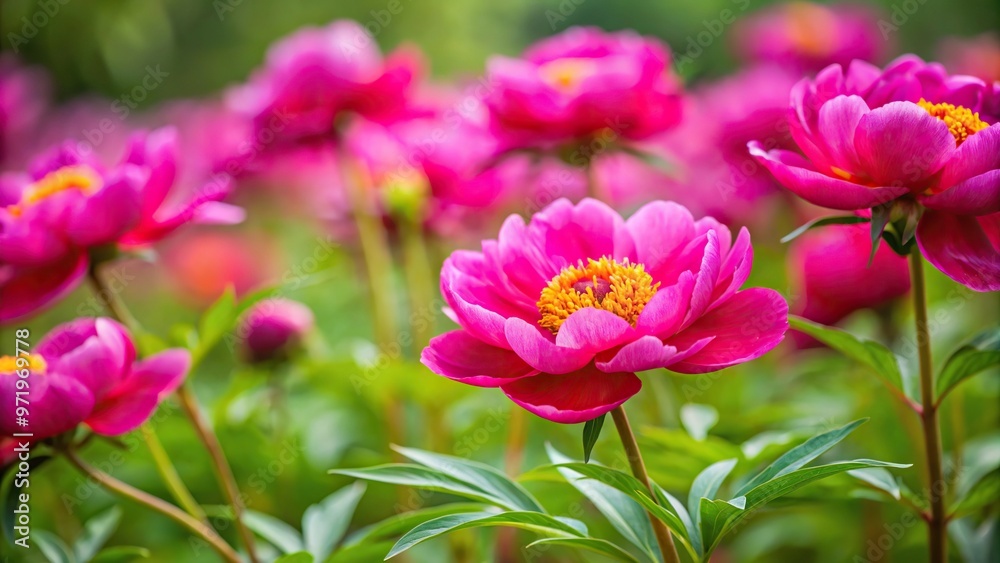 Fototapeta premium Wild thin leaved peony Paeonia tenuifolia in garden with selective focus