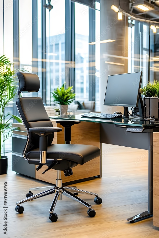 Modern Office Chair with Desk and Computer. Modern Office Chair with Desk and Computer.