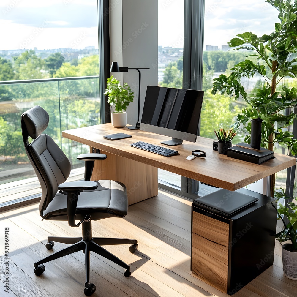 Modern Home Office with Desk and Chair.