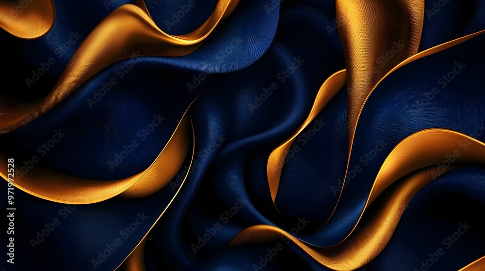 Swirling gold and navy blue pattern, seamless design, intricate curves, luxury textile print, digital high-definition details Swirling gold and navy blue pattern, seamless design, intricate curves, luxury textile print, digital high-definition details