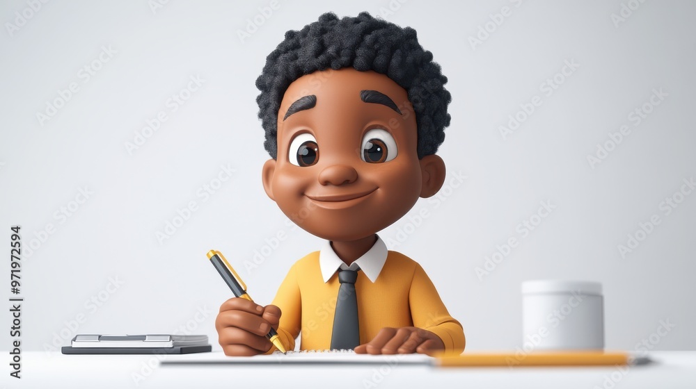 african american cartoon character han holds digital pen business clip art isolate on white background african american cartoon character han holds digital pen business clip art isolate on white background