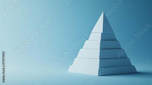 A detailed 3D cost structure pyramid for business on a minimal surface, with room for copy.