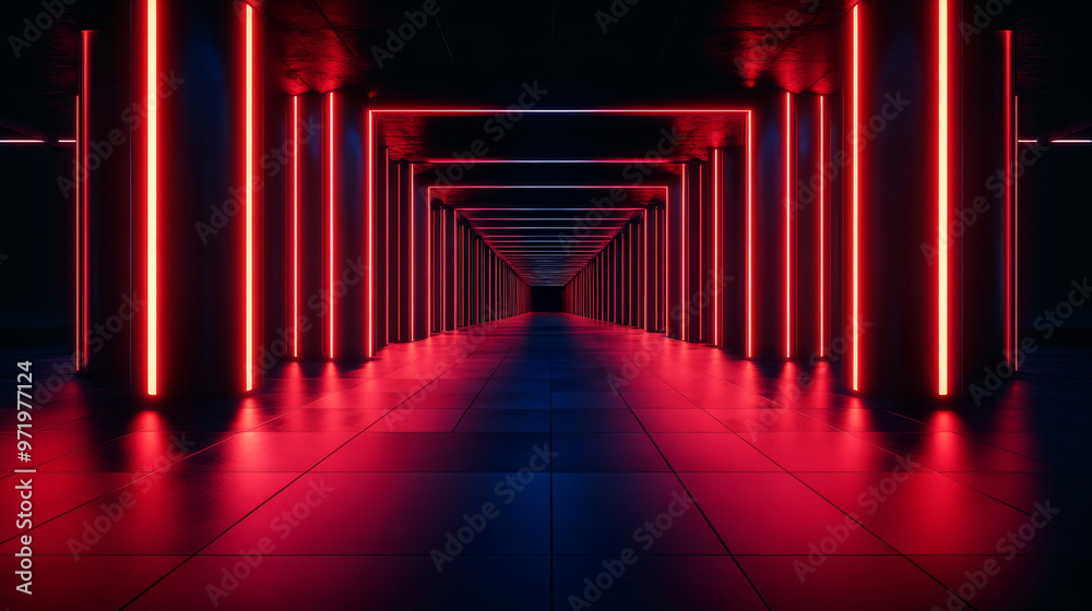 A futuristic corridor illuminated by red neon lights, symbolizing technology, progress, and innovation, with a sense of mystery and endless possibilities. A futuristic corridor illuminated by red neon lights, symbolizing technology, progress, and innovation, with a sense of mystery and endless possibilities.