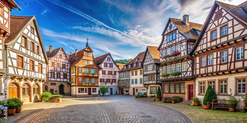 Medieval town of B?dingen with half-timbered houses and cobblestone streets, B?dingen, Hessen, Oberhessen photo