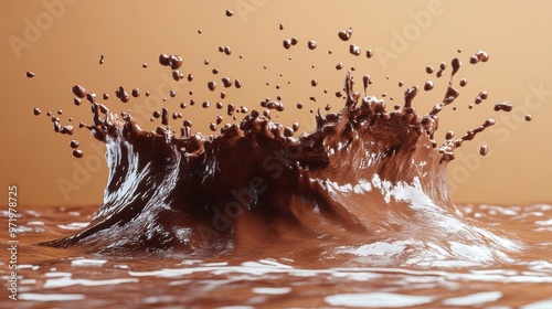 chocolate splash cacao drink or coffee splashing cooking ingredient abstract twiste shape liqui wave clip art isolate on brown background photo