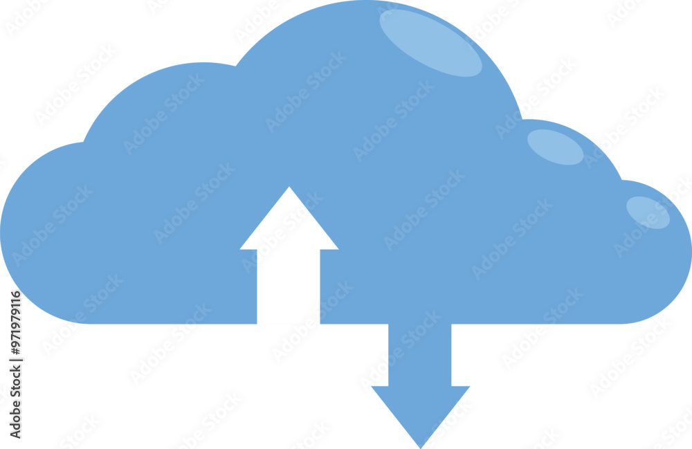 Blue cloud computing icon with white arrows showing data uploading and downloading Blue cloud computing icon with white arrows showing data uploading and downloading