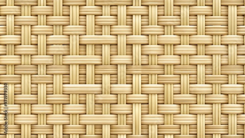 woven rattan wicker seamless pattern texture background in light beige color with depth of field