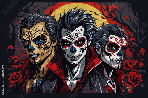 day of dead vampire zombie and werewolf horror