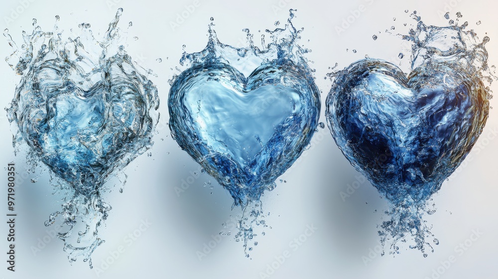 collection of water splash elements heart shape splashing blue liqui clip art isolate on white background collection of water splash elements heart shape splashing blue liqui clip art isolate on white background