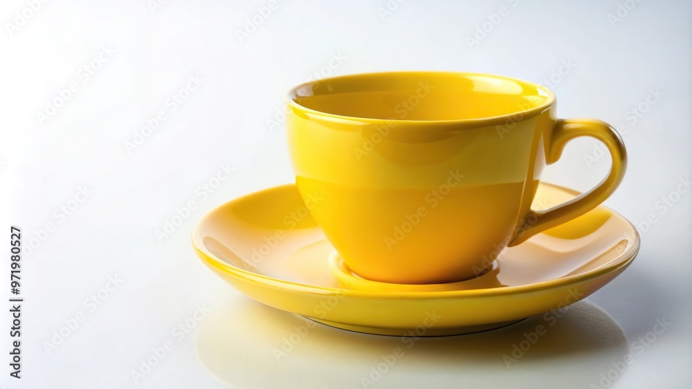 Yellow cup and saucer on white background with shallow depth of field Yellow cup and saucer on white background with shallow depth of field