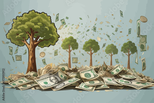 money bills growing on trees illustration