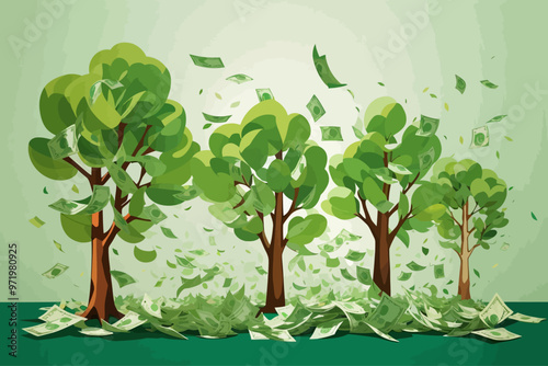 money bills growing on trees illustration