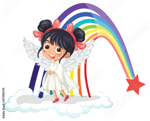 Angel Girl with Rainbow