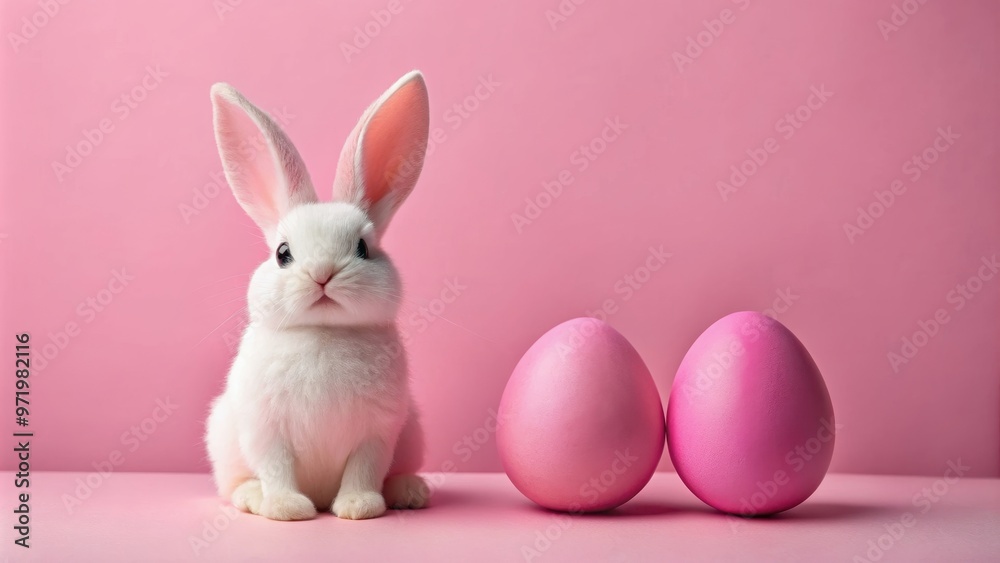 Easter bunny and pink Easter egg on a pink background, Easter, bunny, pink, egg, background, holiday, celebration, festive Easter bunny and pink Easter egg on a pink background, Easter, bunny, pink, egg, background, holiday, celebration, festive