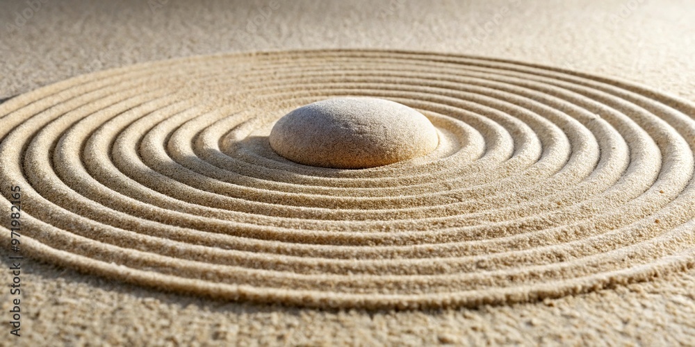 Naklejka premium Zen Japanese garden featuring a circle in the sand