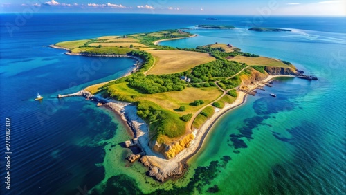 Aerial view of bird island on the Black Sea coast in Arapya, Burgas Region, Bulgaria, bird island, Black Sea coast photo