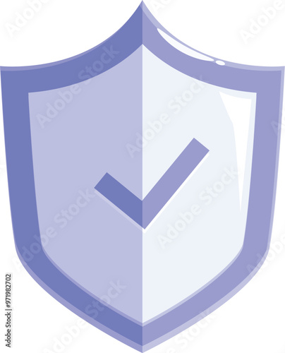 Blue shield with a check mark is illustrating the concept of security and safety