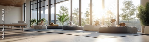 Eye-level angle of a cozy pet daycare room