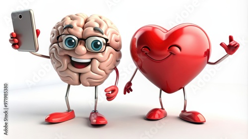 Wallpaper Mural Heart and brain taking selfies together with playful poses and a smartphone, selfie, heart, brain Torontodigital.ca