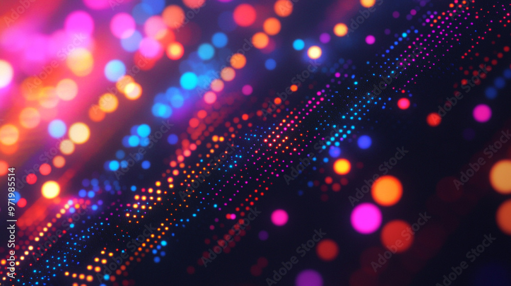 Colorful abstract illustration of glowing dots creating a dynamic pattern in a dark setting Colorful abstract illustration of glowing dots creating a dynamic pattern in a dark setting