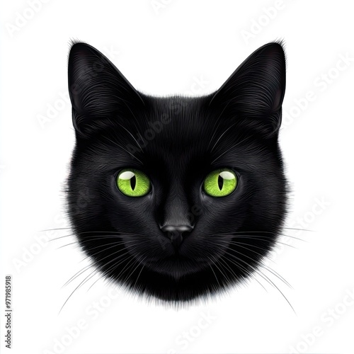 A captivating black cat with vibrant green eyes, perfect for animal lovers and nature enthusiasts, showcasing feline beauty.