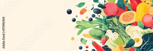 Fresh and Vibrant Plant-Based Meals for Health and Sustainability Campaign with Ample Space for Text Overlay