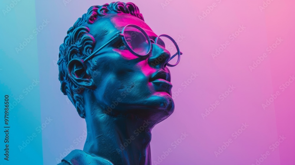 statue of man with sunglasses and neon lights generative ai statue of man with sunglasses and neon lights generative ai