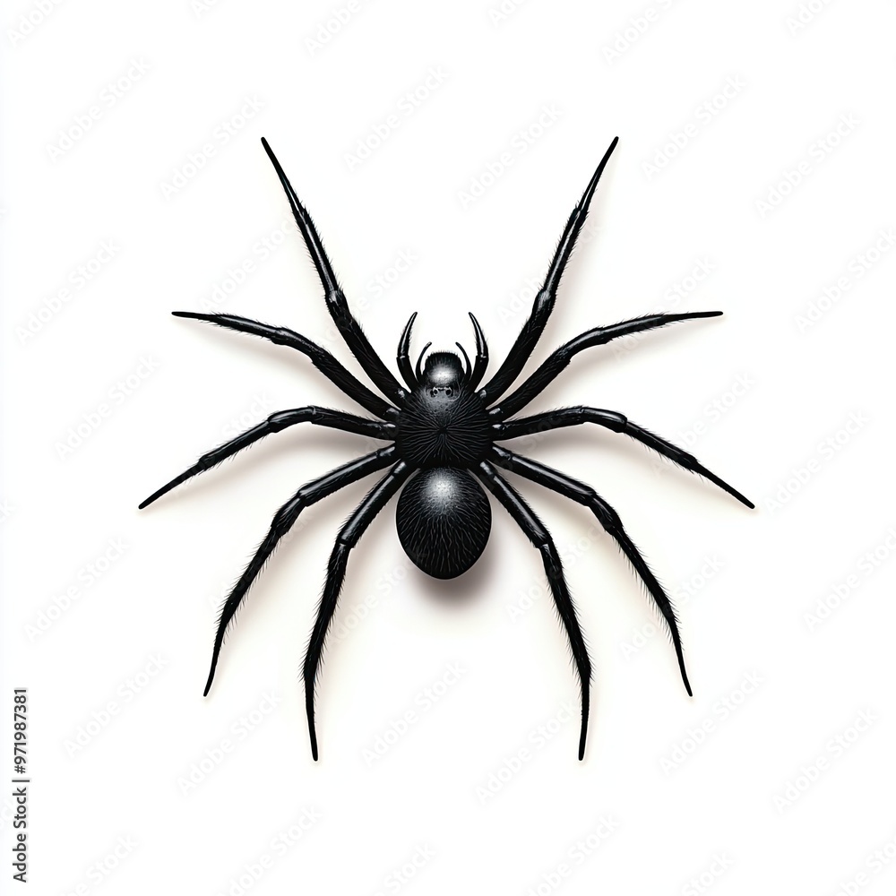 A detailed close-up of a black spider, showcasing its intricate design and eight legs. Perfect for nature and wildlife themes. A detailed close-up of a black spider, showcasing its intricate design and eight legs. Perfect for nature and wildlife themes.