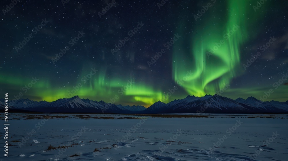 A realistic illustration of the natural phenomenon of the aurora in the night sky around the North Pole and South Pole A realistic illustration of the natural phenomenon of the aurora in the night sky around the North Pole and South Pole