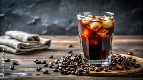 Refreshing ice Americano black coffee with natural lighting, iced, beverage, coffee, drink, caffeine, cool