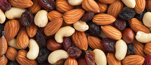 Handful of mixed nuts and dried fruits, portable brain-boosting snack, healthy and convenient photo