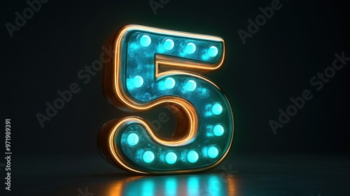 Wallpaper Mural number five glowing in the dark with green blue neon light Torontodigital.ca