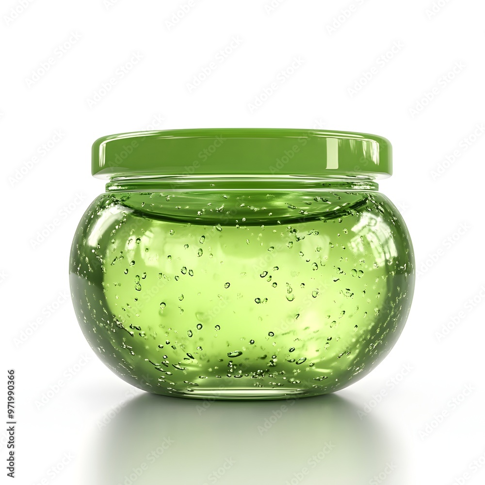 Aloe Vera Gel Jar with Transparent Green Cap on White Background Aloe Vera Gel Jar with Transparent Green Cap on White Background