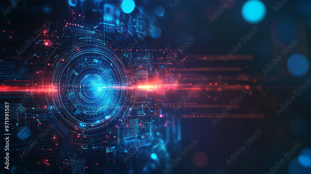 Fototapeta premium Futuristic abstract illustration of digital technology with vibrant colors and glowing effects
