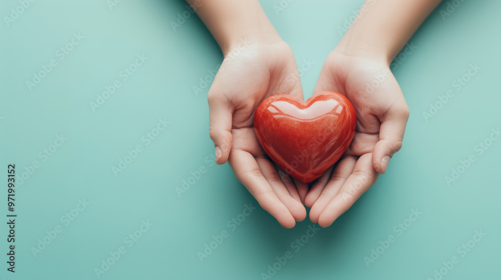 Two hands holding heart symbol sign healthcare medical equipment Green Background Two hands holding heart symbol sign healthcare medical equipment Green Background