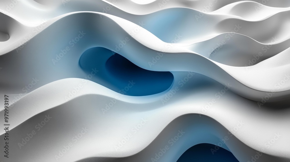 Obraz premium Abstract White and Blue 3D Wave Structures Generative AI