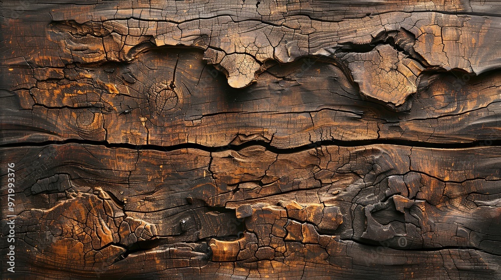 Close-up of Cracked and Weathered Dark Wooden Surface Close-up of Cracked and Weathered Dark Wooden Surface